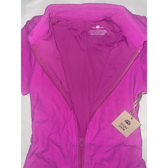 NWT Women’s Toast Hot Short Romper Rib Zipper Front Cheeky Bottom Purple Small - Picture 5 of 6